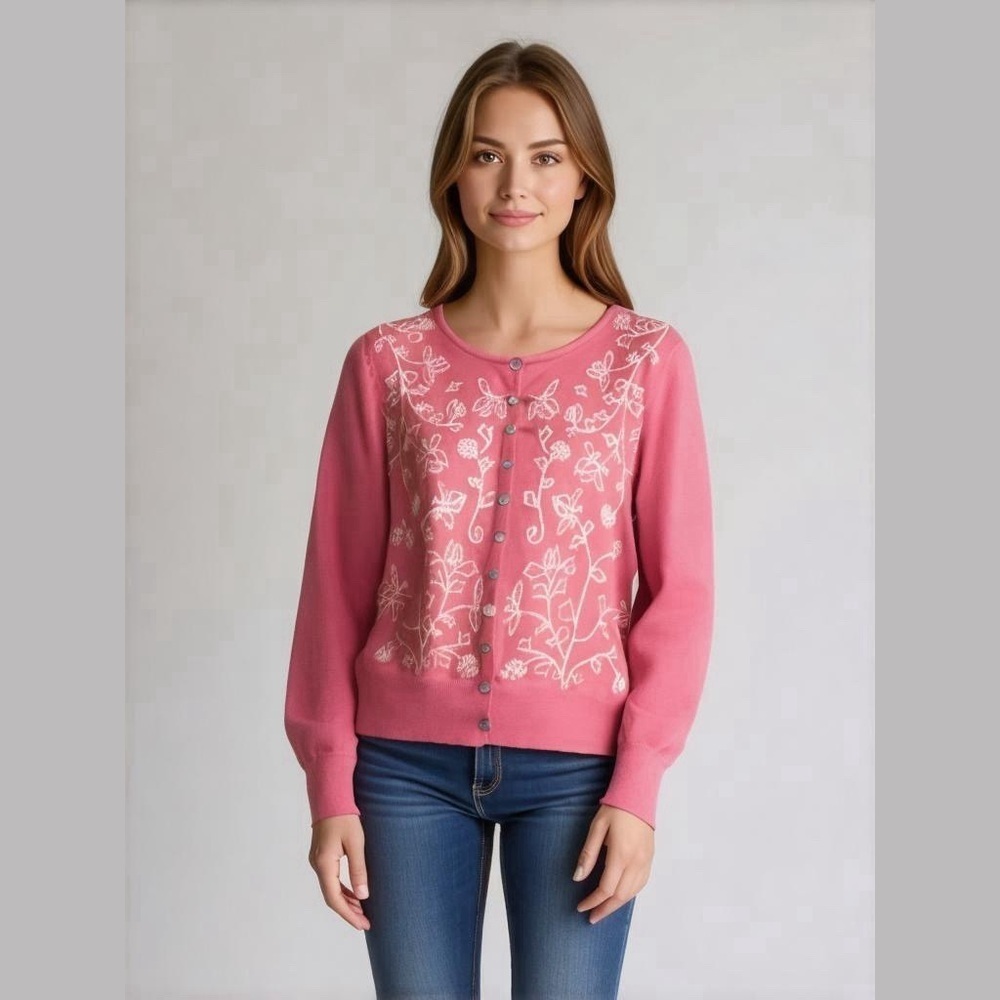 Sundance Floral Embroidered Knit Cardigan Medium